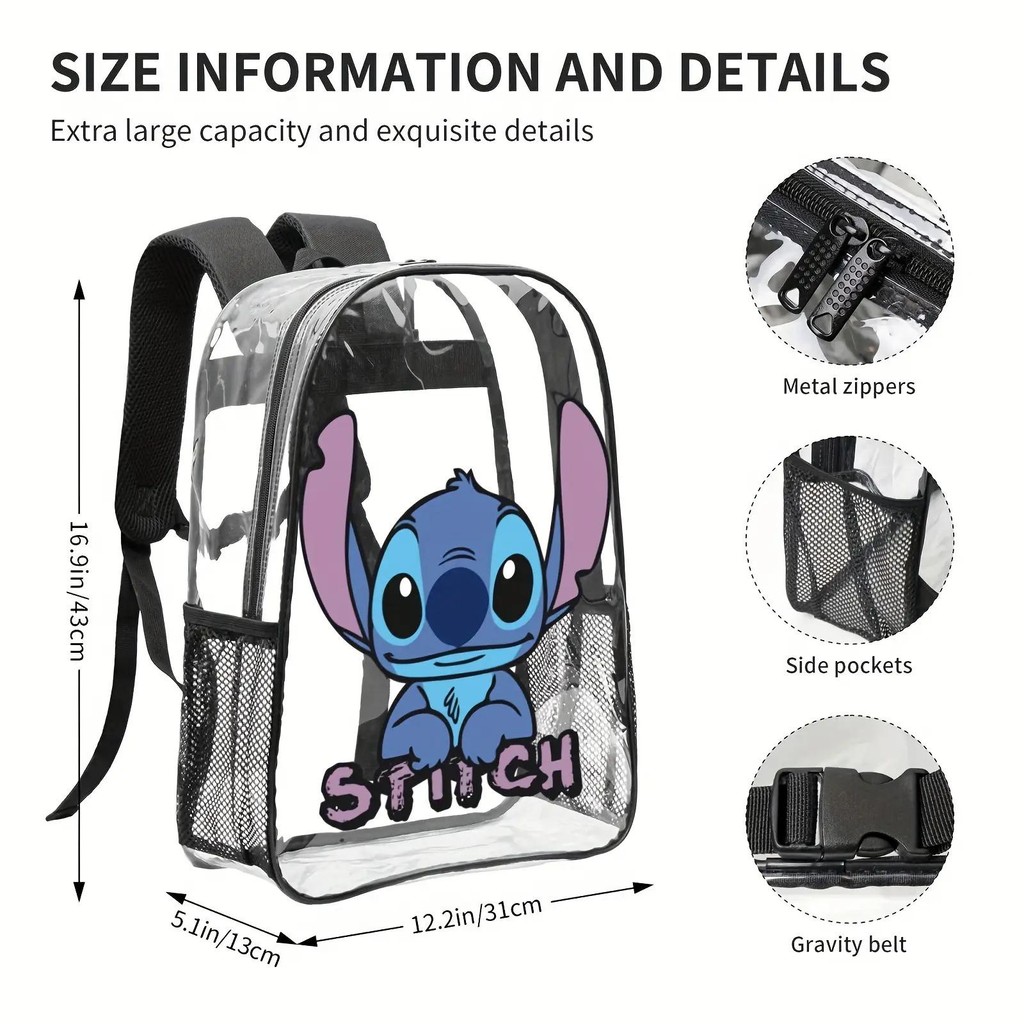 TTT Transparent backpackPVC School Backpack with Mesh Pockets, Cute Character Design (Pudding Aviato