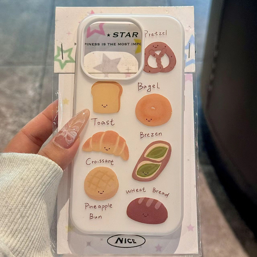 เคสไอโฟน13 For iPhone 11 12 13 14 15 16 Pro MAX 14 15 16 Plus XS MAX XR 6s 7 8 plus เคสโทรศัพท์แฟชั่นลายขนมปังสร้างสรรค์