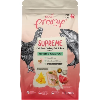 Pramy Supreme อาหารเม็ดแมว เกรดพรีเมี่ยม สำหรับแมวทุกช่วงวัย (ขนาดใหม่ ถุงซิปล็อค) ขนาด 2.8-3.2 กิโลกรัม