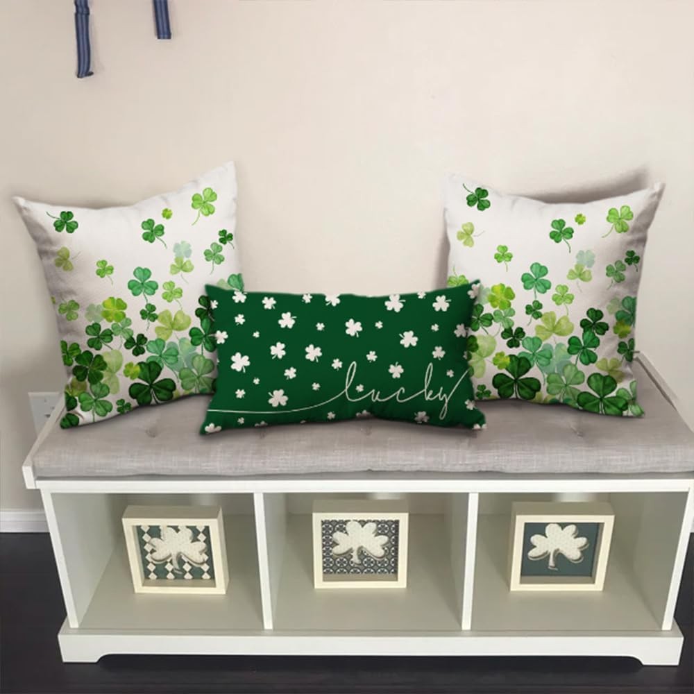 DFXSZ St Patricks Day หมอน 18x18 Happy St Patricks วัน Lucky Clovers Decor สําหรับโยนหมอนครอบคลุม St
