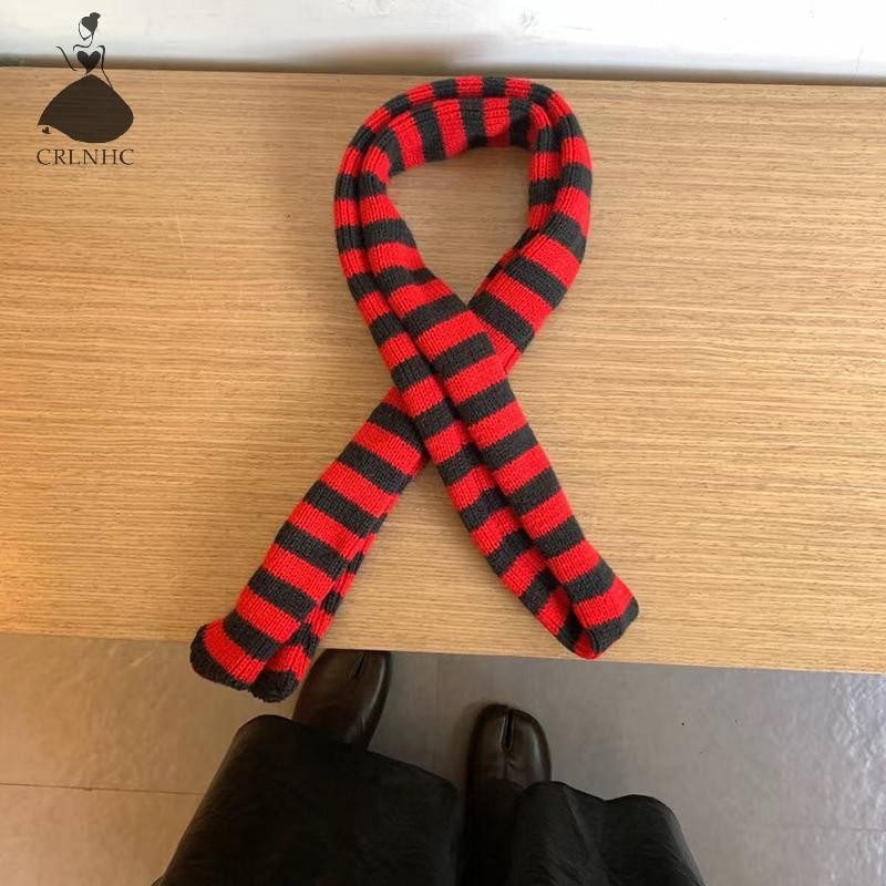Crlnhc ผู้หญิงผ้าพันคอผ้าฝ้าย Y2k สีดําสีแดงลายผ้าพันคอยาว 180 ซม.บางยาวตกแต่ง Neckerchief แฟชั่น St
