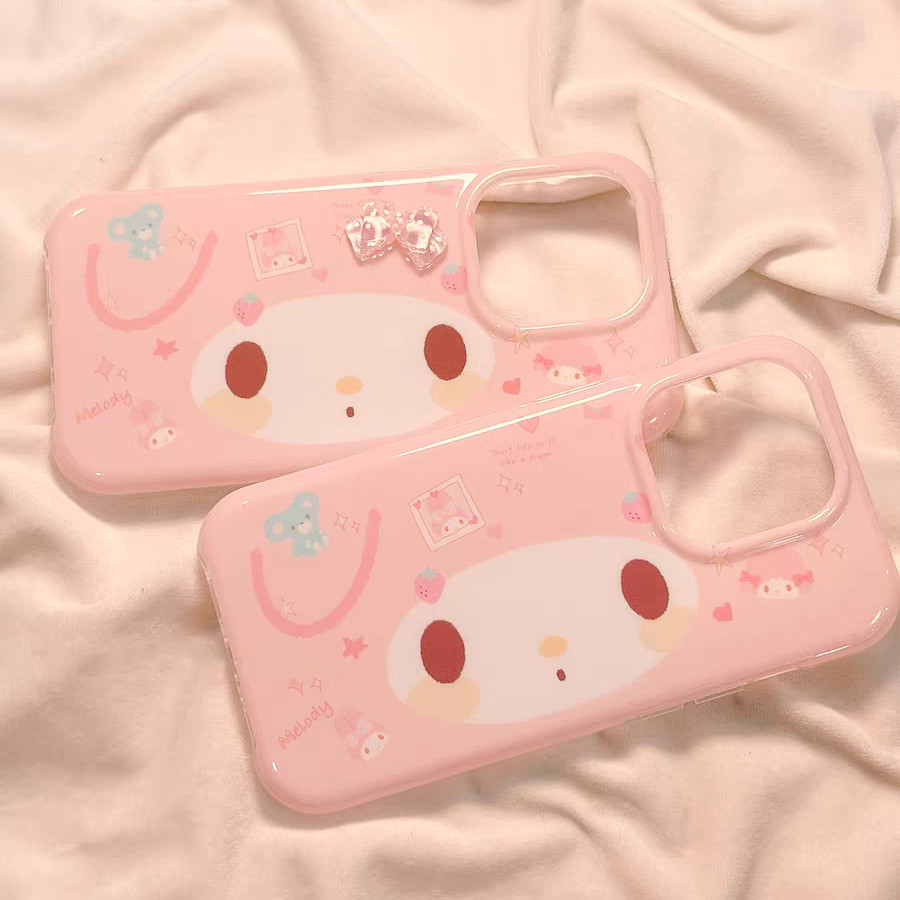 เคสไอโฟน 16 11 สำหรับ iPhone 13 11 12 16 14 15 Pro Max 15Plus 16 Plus 14 Plus น่ารักน่ารักเมโลดี้โบว์ปม IMD ปกอ่อน