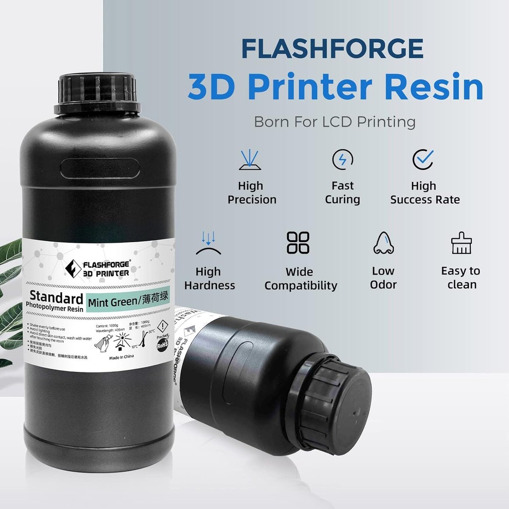 FLASHFORGE 3D Printer Resin 1kg(2.2lbs), LCD UV-Fast-Curing Resin 405nm Standard Photopolymer Resin 
