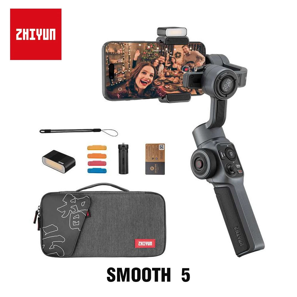 ZHIYUN Smooth 5 โทรศัพท์ Gimbal 3 แกนสมาร์ทโฟนมือถือ Stabilizer พร้อม Grip ขาตั้งกล้อง AI การติดตามใ