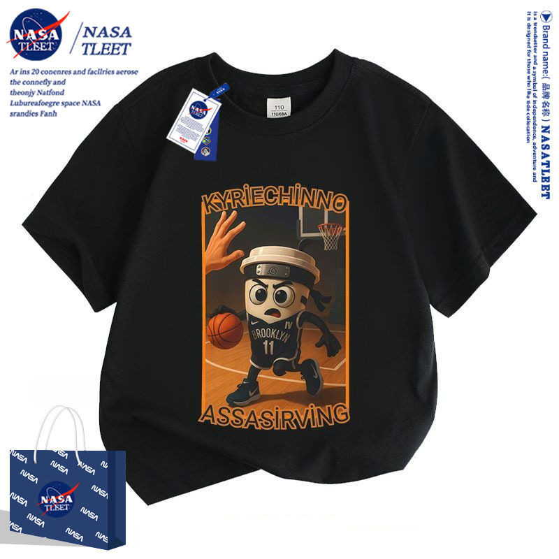เสื้อยืดแขนสั้นแบบการ์ตูน NASA สำหรับผู้ใหญ่และเด็ก