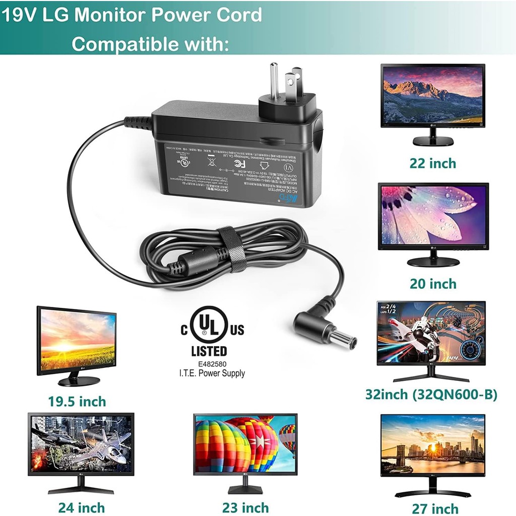 KFD อะแดปเตอร์ AC สําหรับ LG LED LCD 19" 22" 23" 24" 27" 32" 34" UltraWide IPS Curved LED 4K UHD Mon