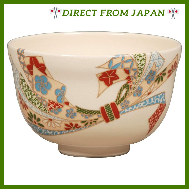 Miyachi Eikou Matcha Bowl White Size: Diameter 12.4 cm x Height 7.8 cm, Kinsai, in a decorative pape