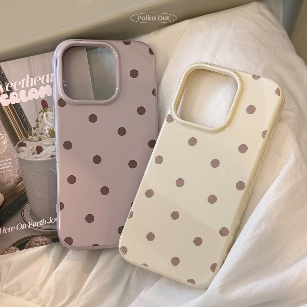 รวมทุกอย่างเคสโทรศัพท์ป้องกันลายจุดสีม่วงและสีขาวแบบเต็มหน้าจอเหมาะสําหรับ ทีพียู สําหรับ แอปเปิล ไอโฟน12 13 14 15 16 17มือโปร สูงสุด