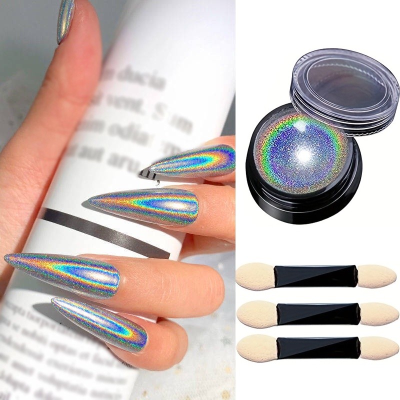 Magic Mirror Glitter Powder Holographic Rainbow Nail Art สติกเกอร์ติดทนนาน Shine DIY อุปกรณ์ตกแต่งเล็บ