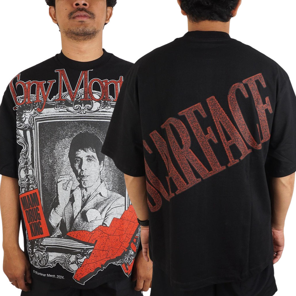 OVERSIZE 90S MOVIES SCARFACE TSHIRT สีดําผู้ชายผู้หญิงผ้าฝ้าย UNISEX COMBED 20s