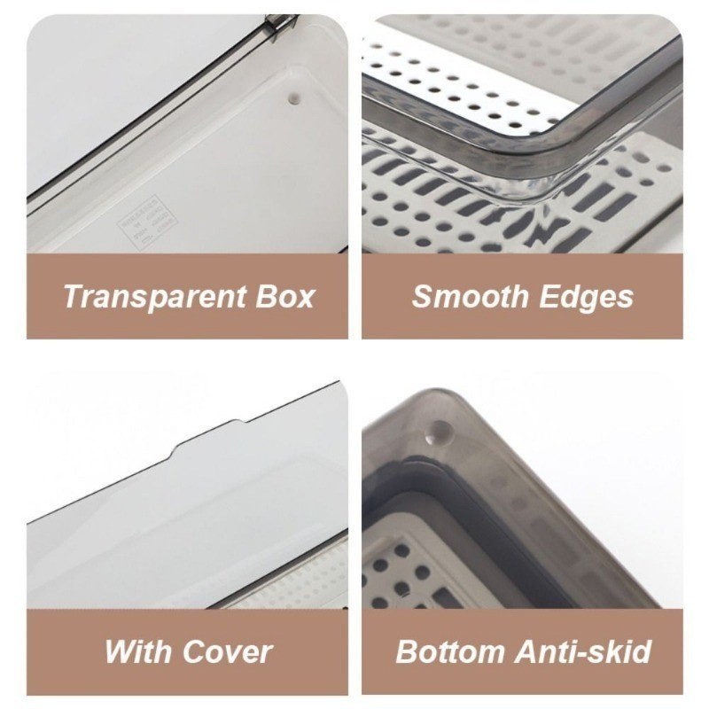 ถาดบนโต๊ะอาหารในครัว 1/2/3 ชิ้นพร้อมท่อระบายน้ํา - กล่องเก็บของกันฝุ่นกันน้ําแบบพลิกด้านบนสไตล์ Ins - รูปที่ 7