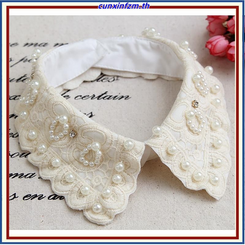 ปกเสื้อปลอมย้อนยุคลูกไม้มุกสร้อยคอผู้หญิงคอปลอมตกแต่งคอปกปกปกปลอม1psh