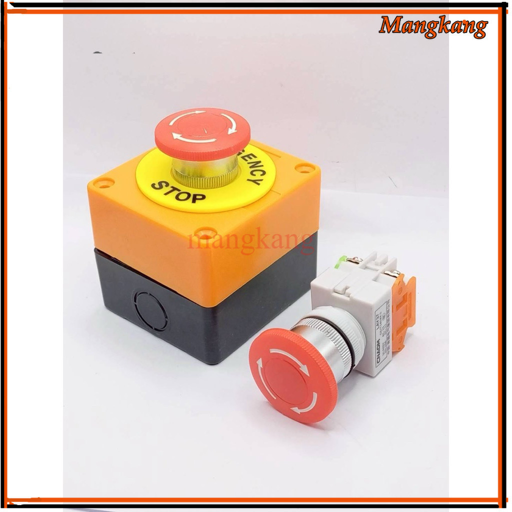 ถูกคุ้ม Emergency Switch box อีเมอเจนซี่สวิทซ์ ปุ่มฉุกเฉิน Push Button Switch 22mm  มี ป้าย เนมเพลท 