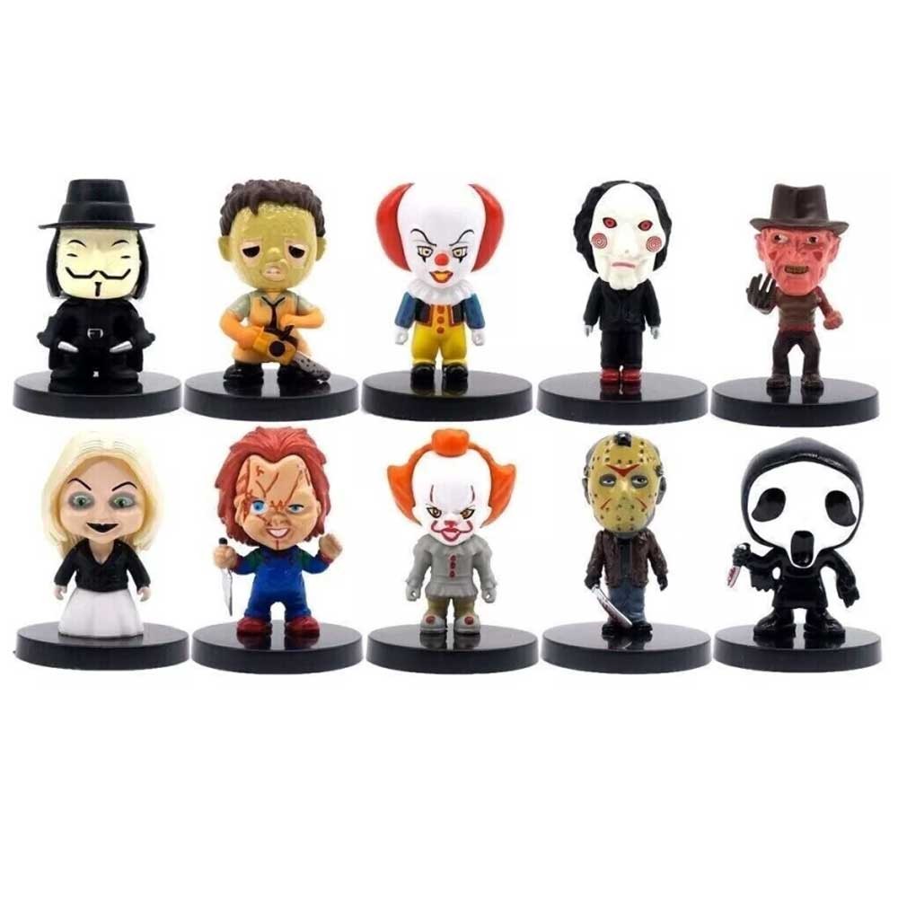 10Pcs/Set Horror Movie Figures Bride Of Chucky Pennywise Joker Tiffany Scary Halloween Model Doll To