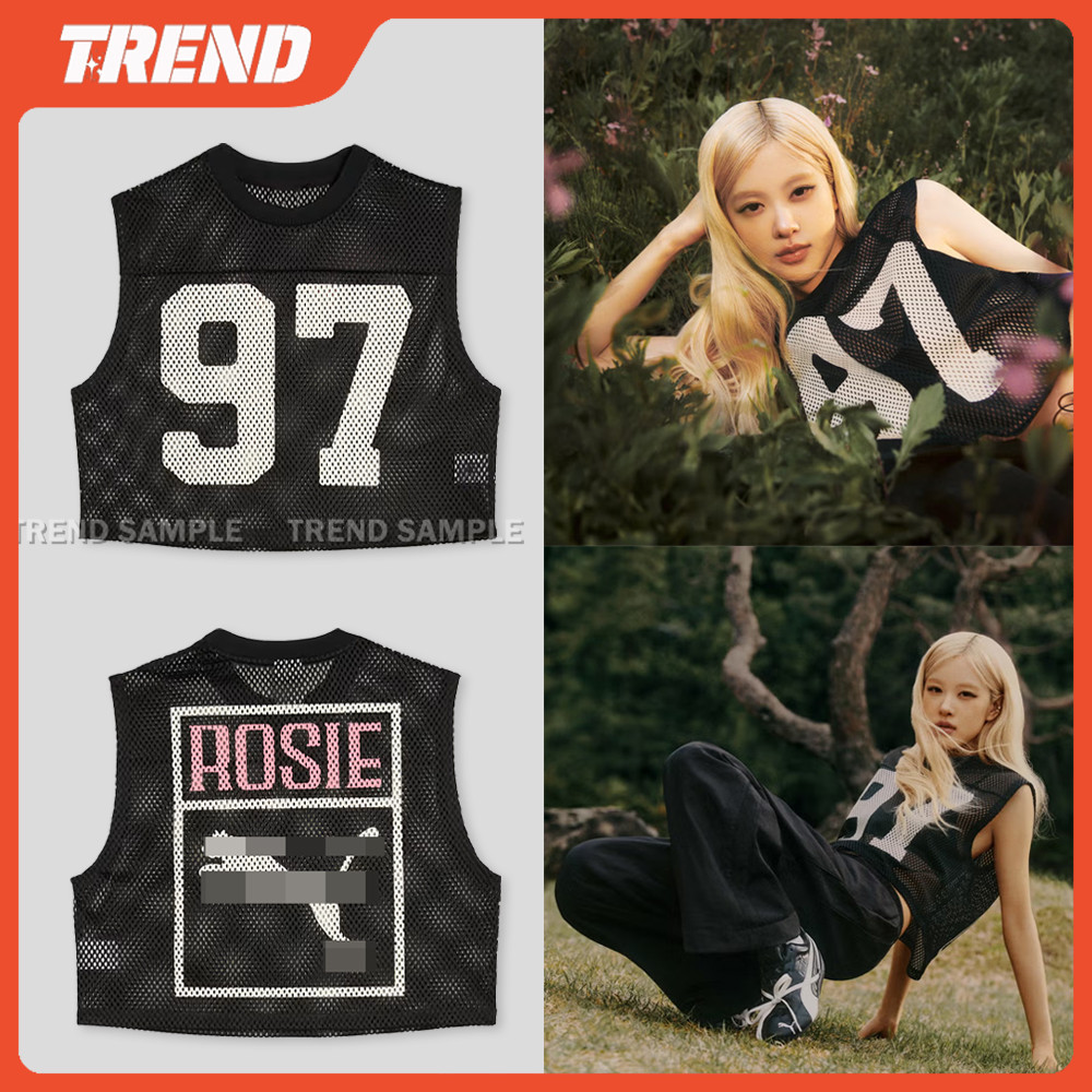 KPOP 2025 BLACKPINK ROS É ROSIE 97 Merch Relaxed ตาข่าย Jersey Unisex Vintage แฟชั่นหลวม 3D พิมพ์เสื