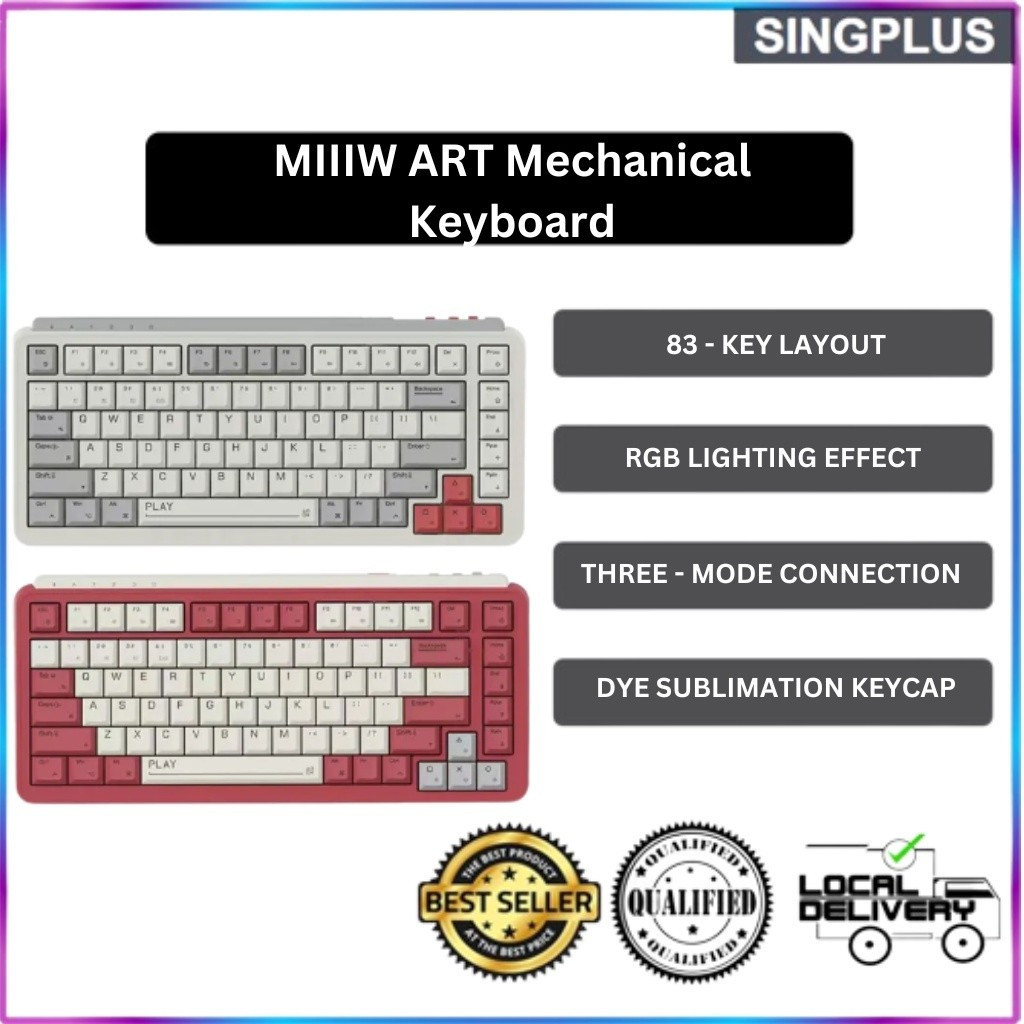 SG ผู้ขายท้องถิ่นiiw MeChanical ART Z830 คีย์บอร์ดพร้อมเอฟเฟกต์แสง RGB Hot Swappable BLE 5.0 G สีเหล