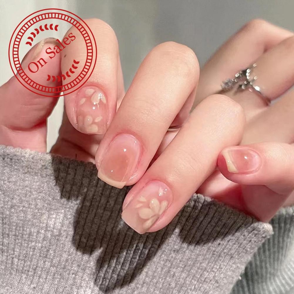 Pink Cherry Blossom นํากลับมาใช้ใหม่ได้ปลอมเล็บแพทช์ Jelly Patch สวมใส่ไม่สม่ําเสมอกาวเล็บเล็บ H6r1