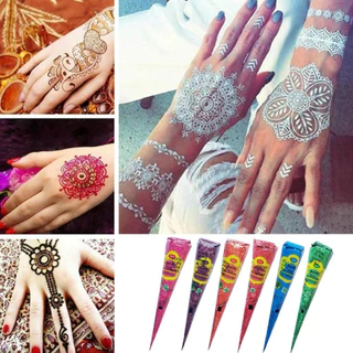 Golecha Color Henna สติกเกอร์รอยสักชั่วคราว รูปกรวยเฮนน่า สีดํา สีน้ําตาล สีแดง สีขาว สไตล์อินเดีย