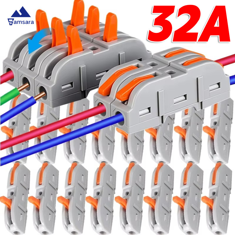 ขั้วต่อสายไฟบ้านอุตสาหกรรม | เชื่อมต่อด่วนแบบกดสารหน่วงไฟ 32A พร้อมทองแดง 0.8 มม. 3 ประเภท (Parallel/Series/Tap)