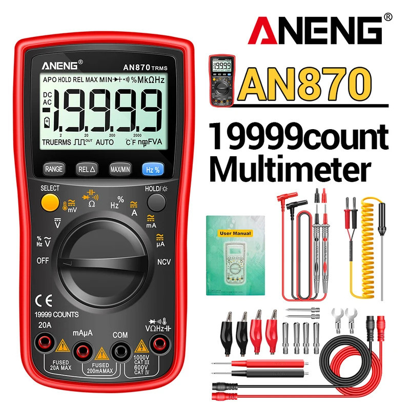 ANENG AN870 มัลติมิเตอร์แบบดิจิตอล 19999 นับ True Rms มัลติมิเตอร์ AC/DC Current Meter Voltimetro Pr