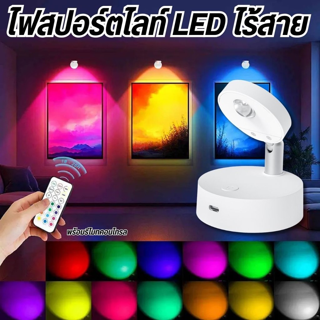 13สี โคมไฟ LED ไร้สายมีแม่เหล็กในตัว ไม่ต้องเจาะ ใช้รีโมทคอนโทรล ปรับความสว่างได้ ไฟตู้ ไฟติดผนัง