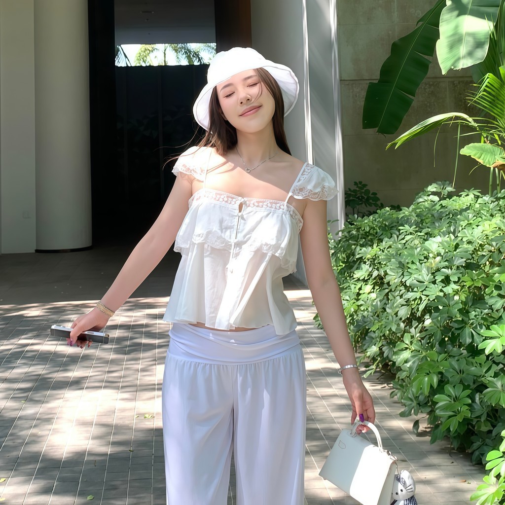 SultrySia  เสื้อยืดผู้หญิง เสื้อสายเดี่ยวสีขาว สไตล์เกาหลี มินิมอลผ้านุ่มทิ้งตัว เสื้อยืดคอกลม (FY2946) - รูปที่ 5