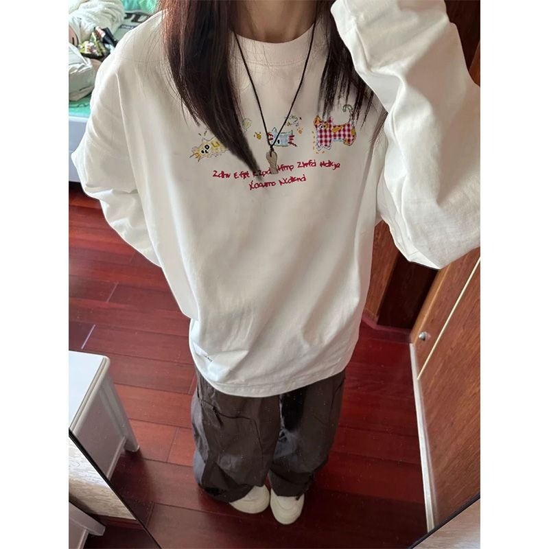 COD 2025ins Temperament Lazy Trendy Popular Versatile Simple Fashion Artistic Japanese Harajuku 260g Pure Cotton Long Sleeve New Style new23 6YY5