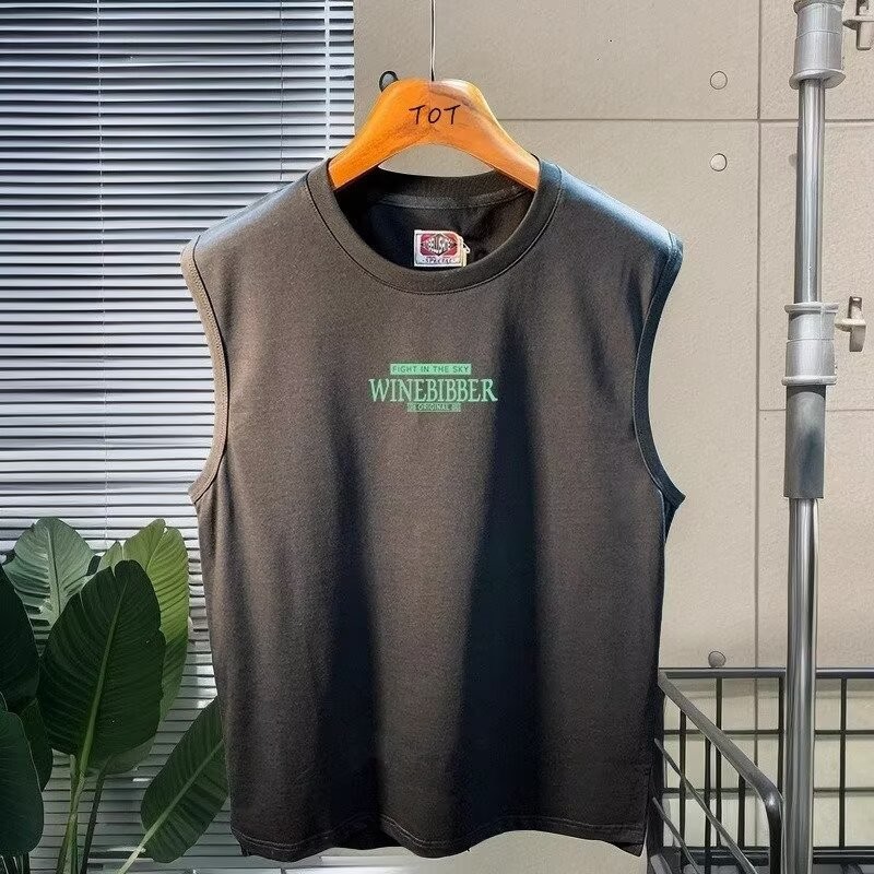 2025 NEW 2025 Pure Cotton Vest Men's Summer Trend American Style Printed Sleeveless T-Shirt Fashion 