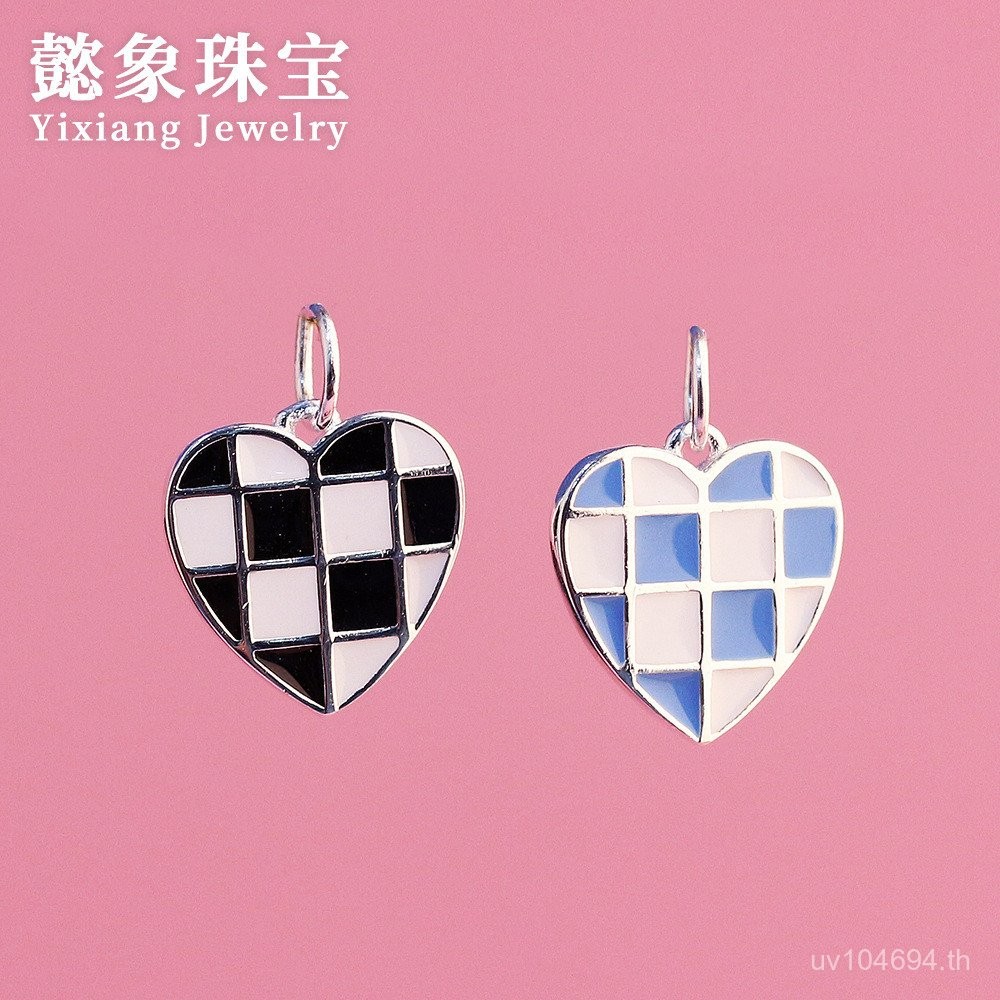 จี้หัวใจสีดำและขาว Checkerboard Epoxy สแตลเลสมอสิค สำหรับสร้อยข้อมือและสร้อยคอ G2E8