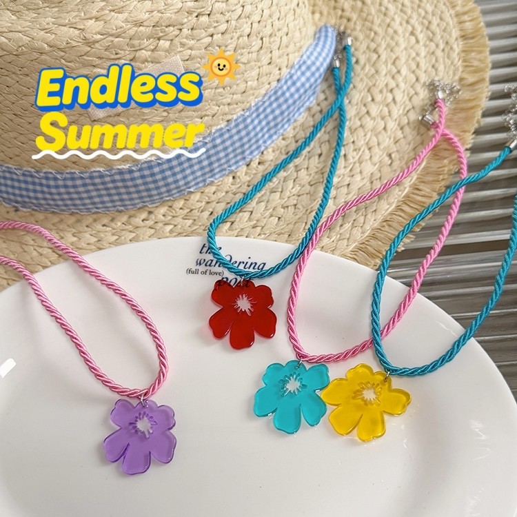 สร้อยคอ จี้ดอกไม้ สายถัก ปรับได้ ins น่ารัก หวาน มีหลายสีให้เลือก COD