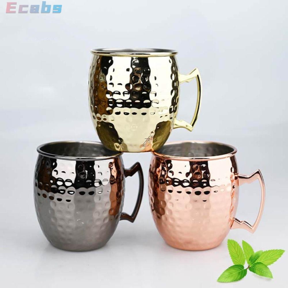 ECABS ถ้วยทองแดงบริสุทธิ์, Moscow Mule Handcrafted ถ้วยแก้ว,พร้อมที่จับตอกลักษณะแปรงหนา Moscow Mule 