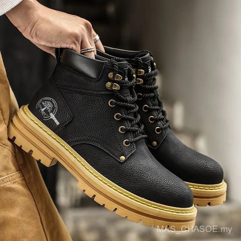 Mens รองเท้าแฟชั่น High Top Casual Boot รองเท้าหนังคุณภาพสูงกลางแจ้ง Non Slip Platform Boot ผู้ชายข้
