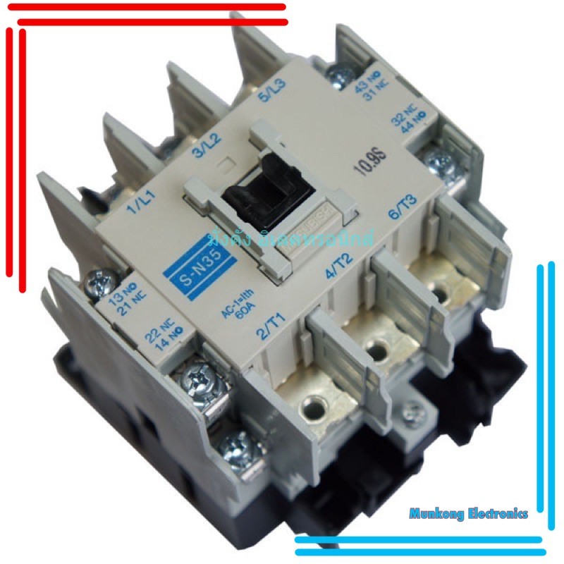 จากไทย S-N35 MAGNETIC CONTACTORS แมกเนติก คอนแท็กเตอร์  AC-1=Ith 60A 2NO+ 2NC COIL 24V/110V/220V/380V ของแท้