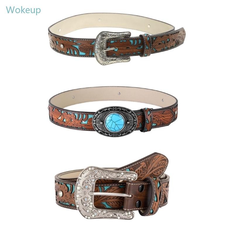 WOKE Turquoise Belt Buckle Belt Cowboy Belt Vintage Western Belt Leather Belt