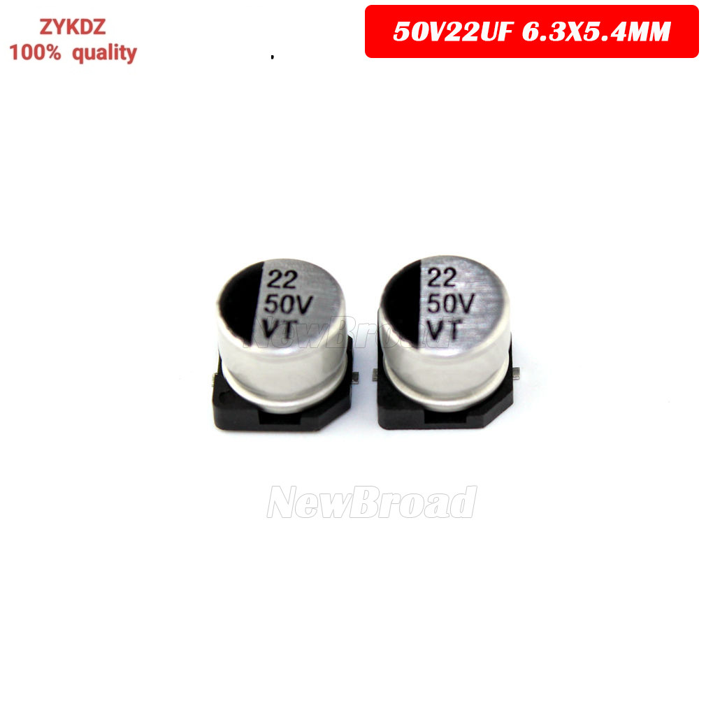 10PCS SMD ตัวเก็บประจุอลูมิเนียมอิเล็กโทรลีติค 50V22UF 6.3*5.4 มม.22UF50V 50V 22UF