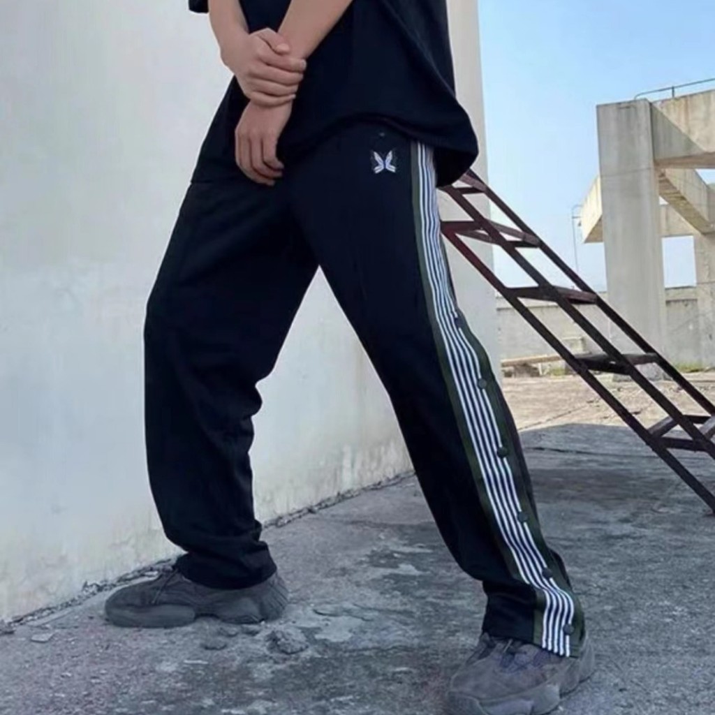 NEEDLES TRACK PANTS กระเป๋าสะพายข้างถักทรงหลวมสําหรับผู้หญิงกีฬากางเกงขายาวผู้ชาย