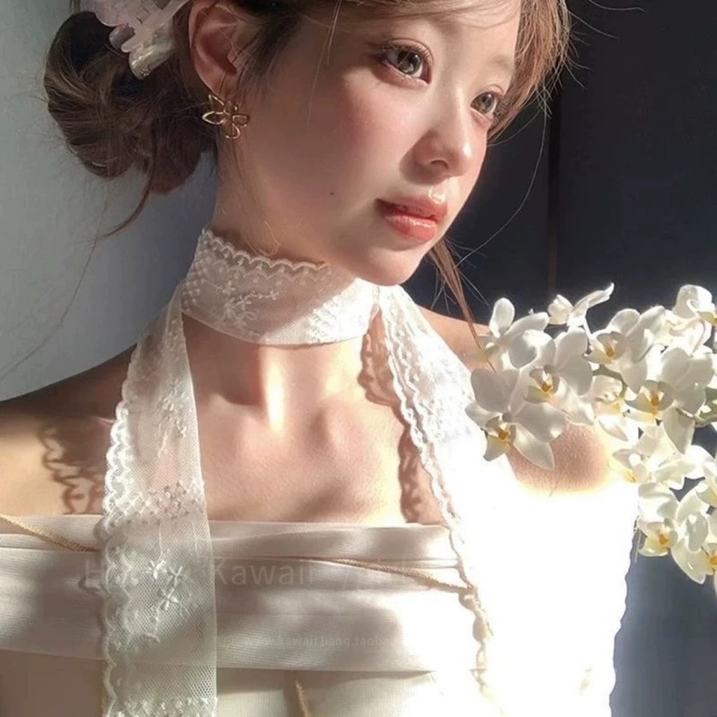 Pure desire ลูกไม้สีขาว streamer ผ้าพันคอยาว temperpa tuber 白色丝带长条丝气质量 อเนกประสงค์ 百搭配饰 百外套装 百外套装.7