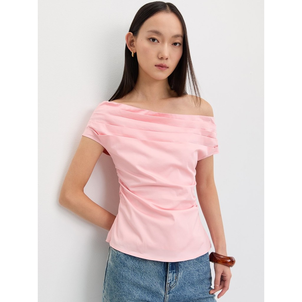 [Pomelo] เสื้อปาดไหล่ดีไซน์ย่นข้าง / Off-Shoulder Ruched Top
