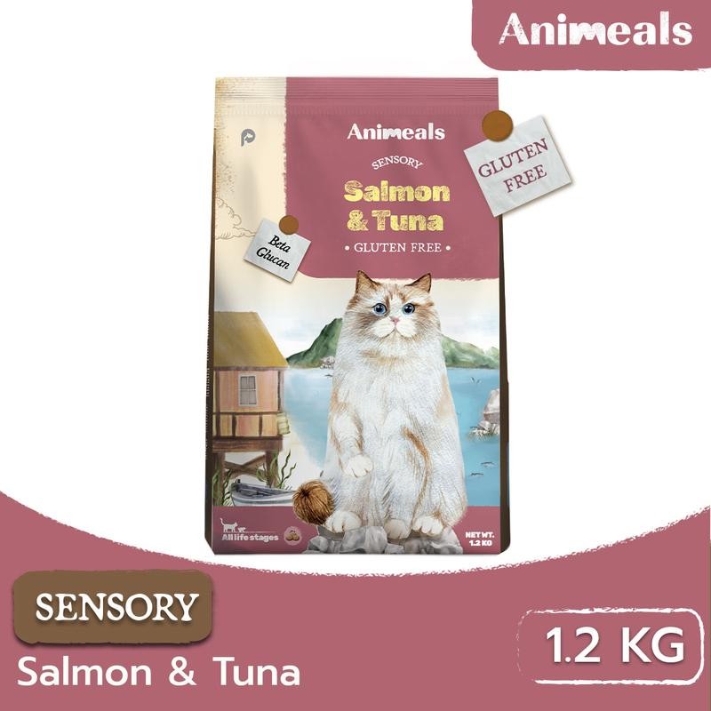 Animeals สูตรใหม่ Sensory Gluten Free 1.2 kg. รสแซลมอนและทูน่า อาหารแมว สูตรกระตุ้นความอยากอาหาร