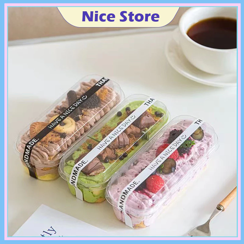NICE พร้อมฝา 50 ชุด กล่องขนมสไตล์เกาหลีทรงยาว สีใสทรงสี่เหลี่ยมยาว กล่องพลาสติกใส กล่องมูสเค้ก ขนาดต่างๆ
