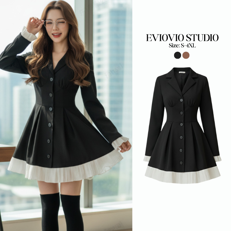 【EVIOVIO】ใหม่‼️🥰🔥 เดรสสไตล์เรียบหรูและเป็นทางการ สีดำเป็นสีที่คลาสสิก ใส่ได้ตลอด ไม่มีตกยุค สามารถแต่งได้หลายสไตล์⚡💝 💞☺️