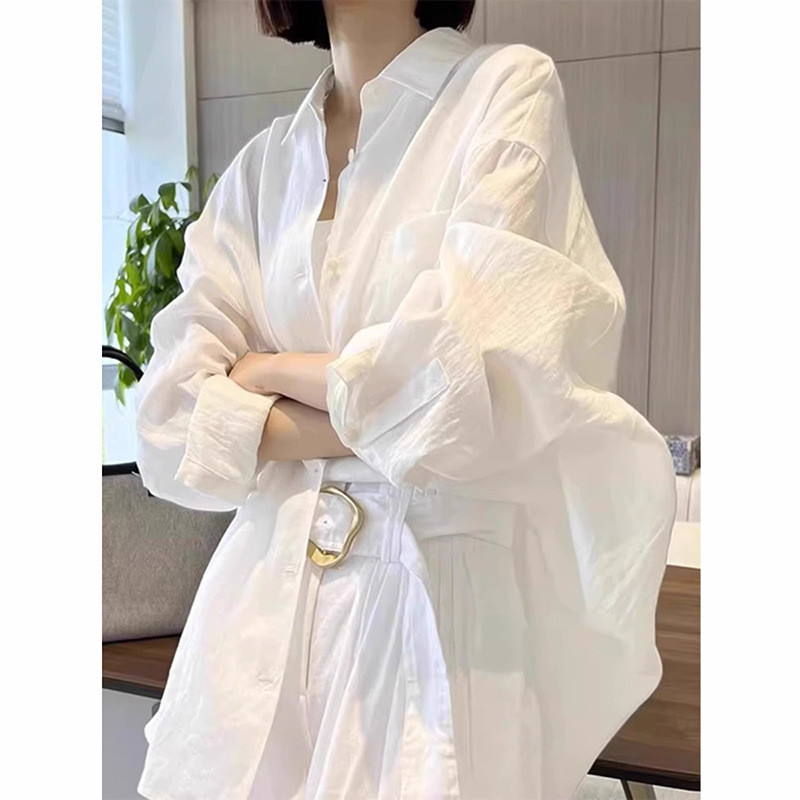 เสื้อแจ็คเก็ตแขนยาวสำหรับผู้หญิง ผ้าฝ้ายผสมลินิน สบายในอากาศร้อน ลายคลาสสิกสไตล์ฝรั่งเศส