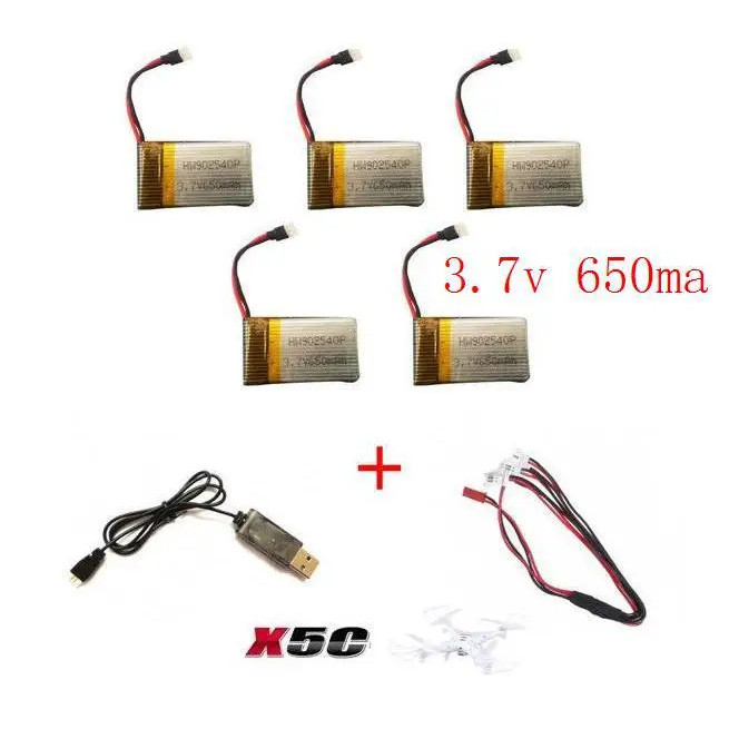 YUKALA x5c x5sc x5sw RC quadcopter rc drone 3.7v 650mah Li-polymer พร้อมสายชาร์จ USB 3.7v 650 mah