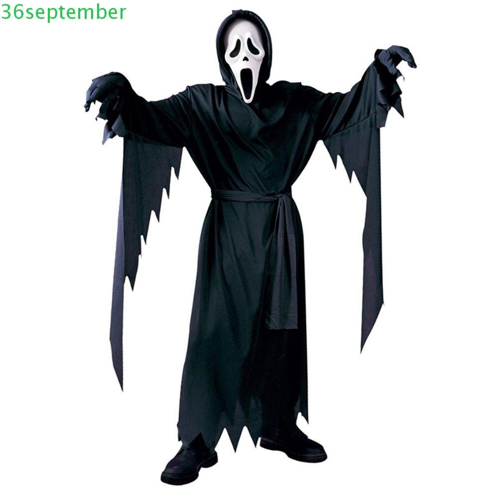 SPEPEMBER เครื่องแต่งกายปีศาจ, ฮาโลวีน Black Death Ghost เครื่องแต่งกาย, Party Dress Up เสื้อผ้าคอสเพลย์เด็ก, เข็มขัด, ชุดถุงมือ All Saints Day