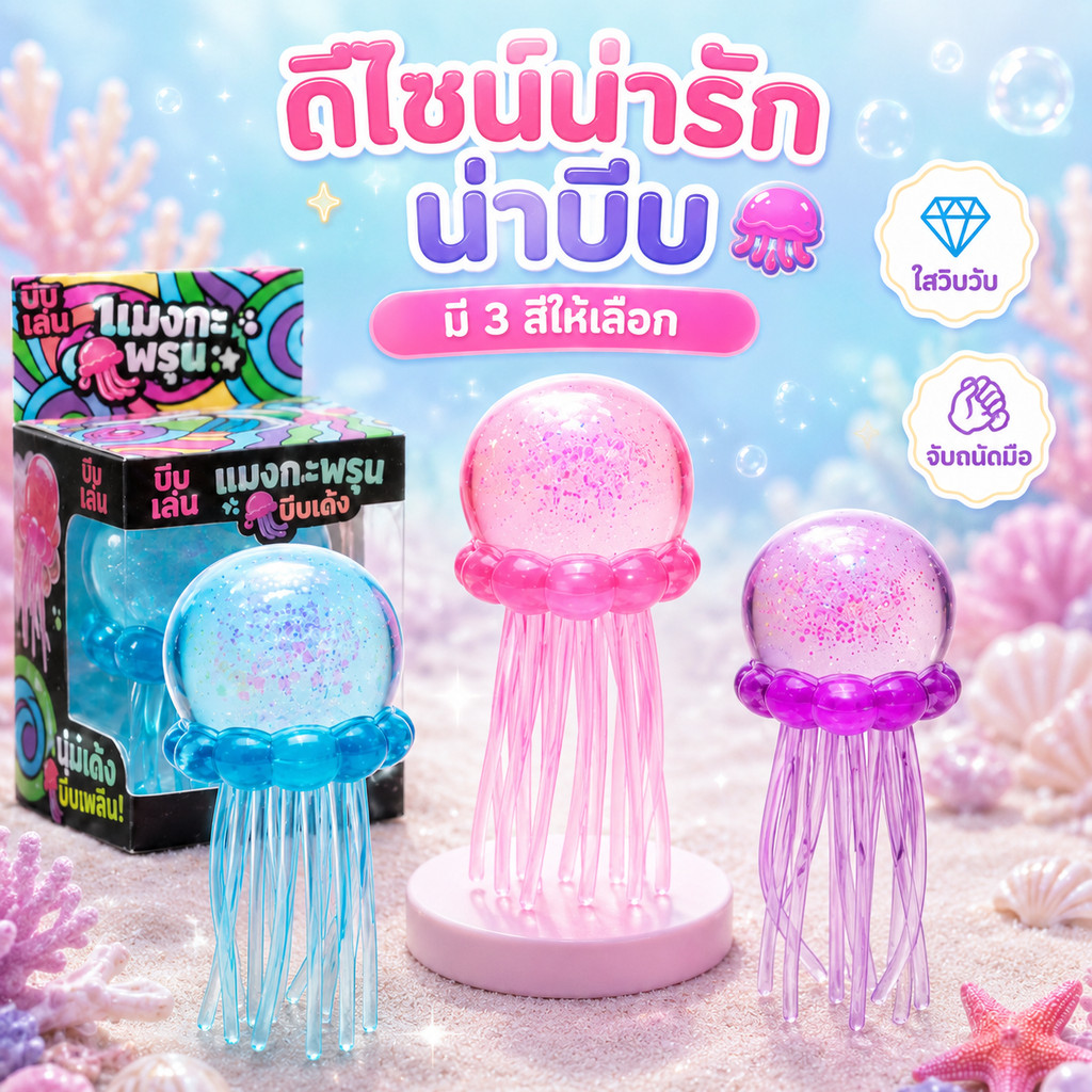 🚛ส่งไว🚛3PCS Nee Doh แมงกะพรุน Squish Squeeze Ball Soft Octopus ความเครียดบรรเทาของเล่นช้า ของเล่นจําลอง บรรเทา Fidget