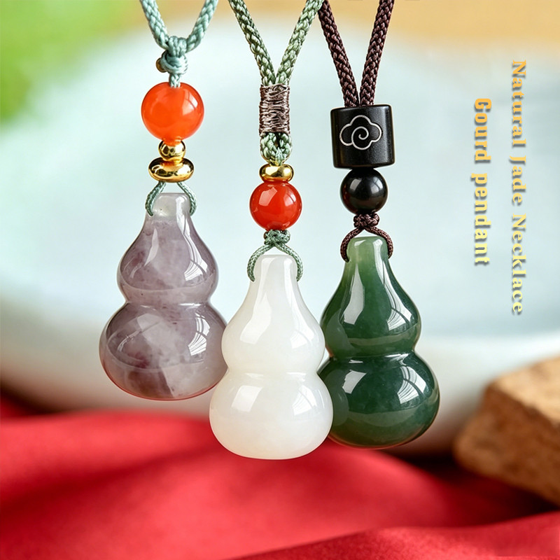 จี้หยกน้ำเต้า หยกแท้ 100% เสริมดวง Luck Natural Jade Pendant ปลอดภัย