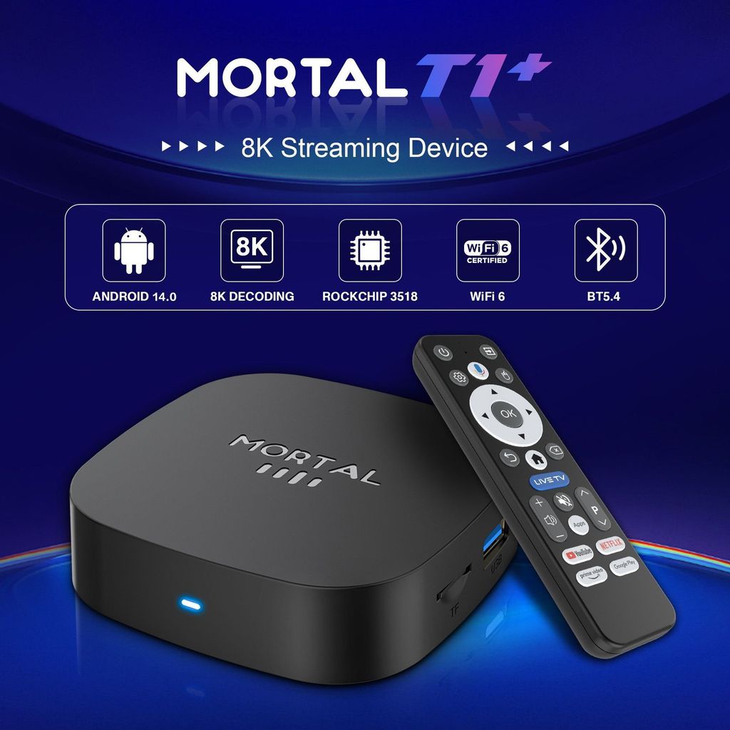 Cross-Border Mortal t1+Set Top Box rk3518 Android 14.0 Dual Band WIFI+Bluetooth TVBOX