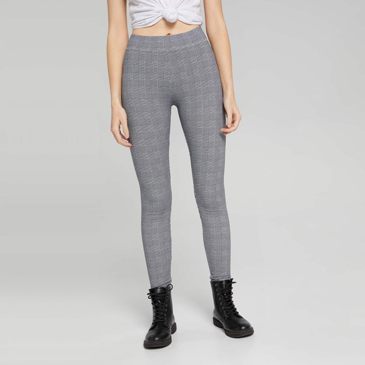 การค้าต่างประเทศผู้หญิง jay jays กลางเอวยืดหยุ่นสูงนุ่มสบายขนาดเล็ก Houndstooth ลายสก๊อตกางเกงขายาวย