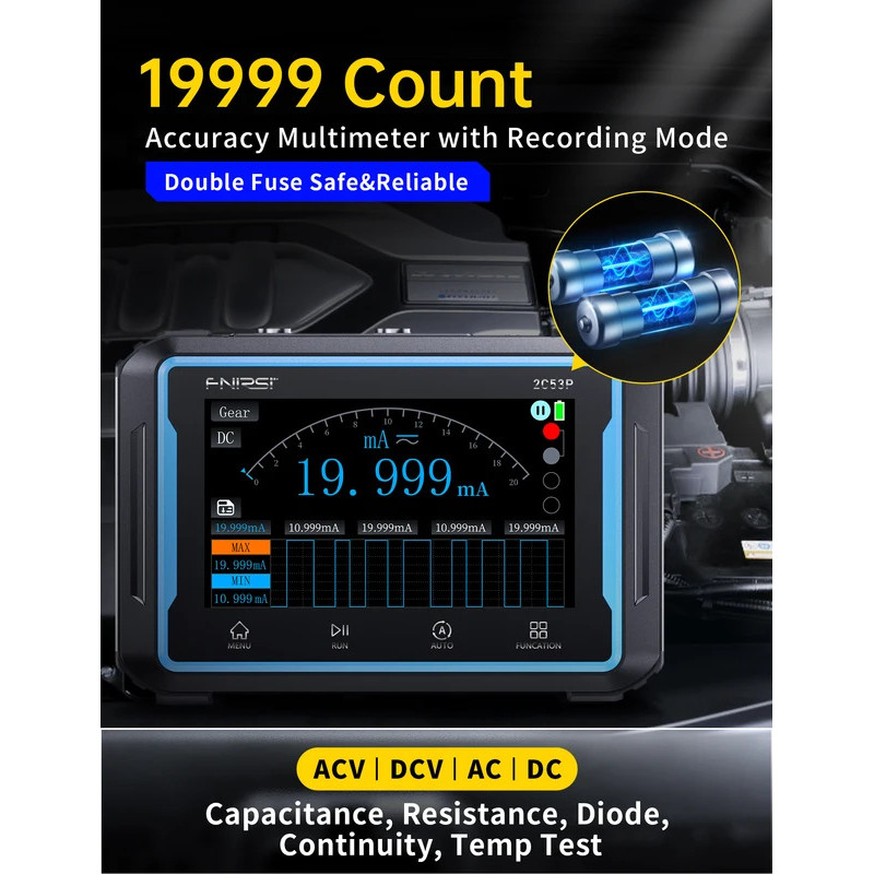 FNIRSI 2C53P เครื่องวัดแรงดันไฟฟ้าและกระแสไฟแบบดิจิตอลอัจฉริยะ 4000 นับ True RMS AC DC 600V Capacita