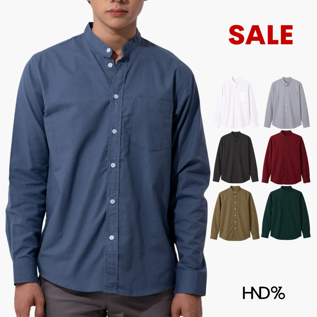 HND% Clearance [M-6XL] เสื้อเชิ้ตคอปก - คอจีน แขนยาว เสื้อเชิ้ตสีพื้นผู้ชาย PERFECT UNISEX SHIRT ผ้า